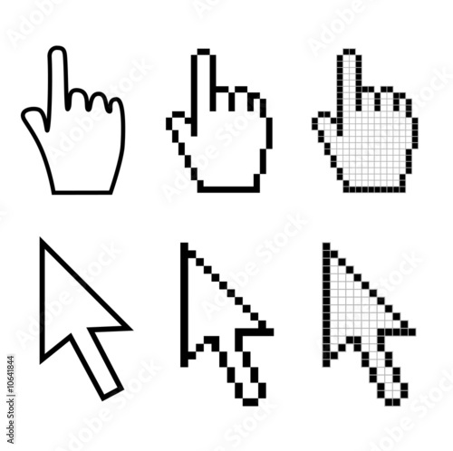 Set of hand and arrow mouse cursors