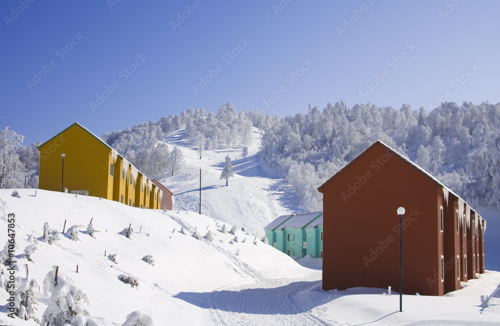 houses at mountain under snow