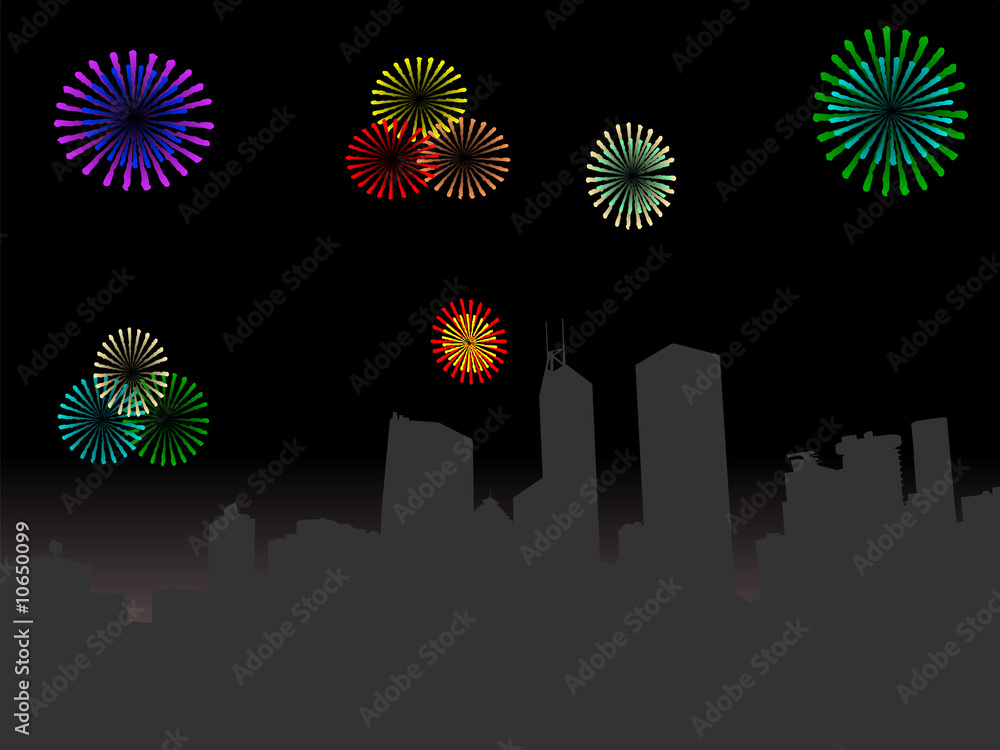 Fotografie Hong Kong skyline with fireworks
