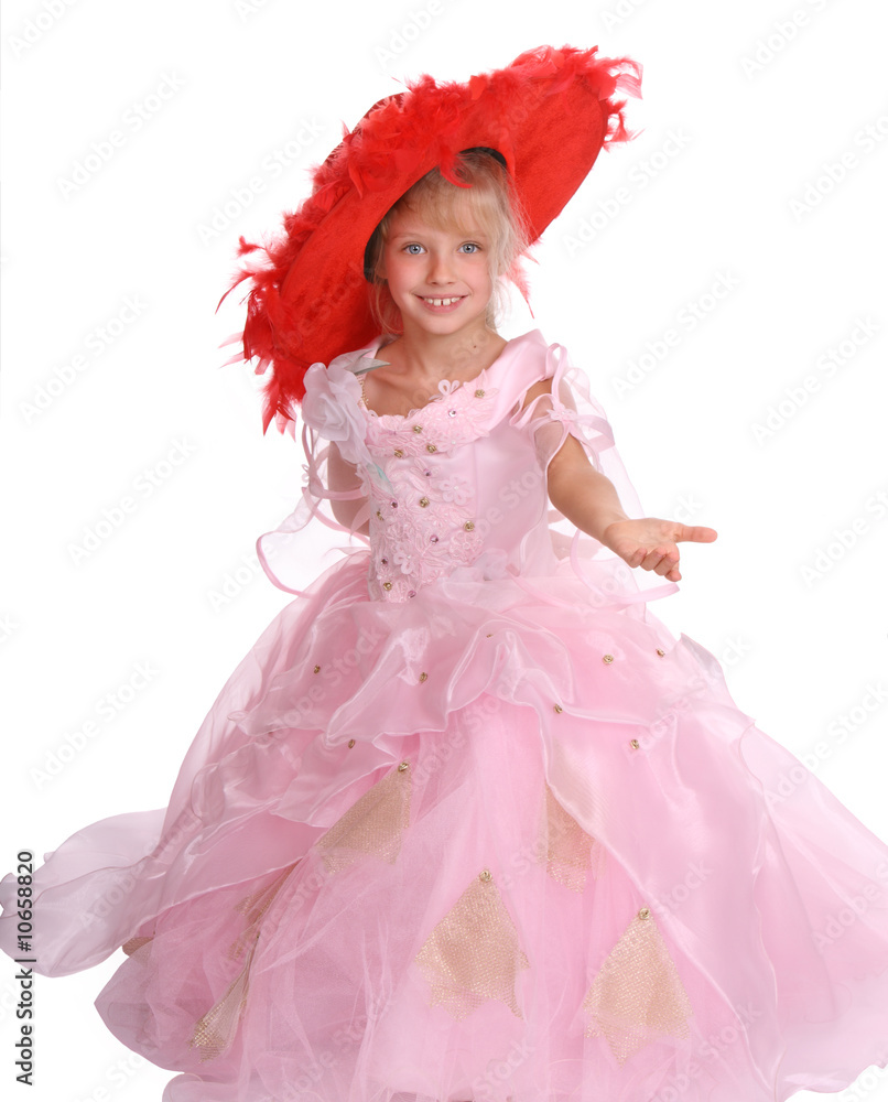 Girl in pink dress and red hat Girl in pink dress and red hat