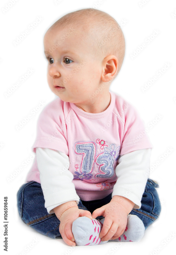 Baby sitting on white background Baby sitting on white background