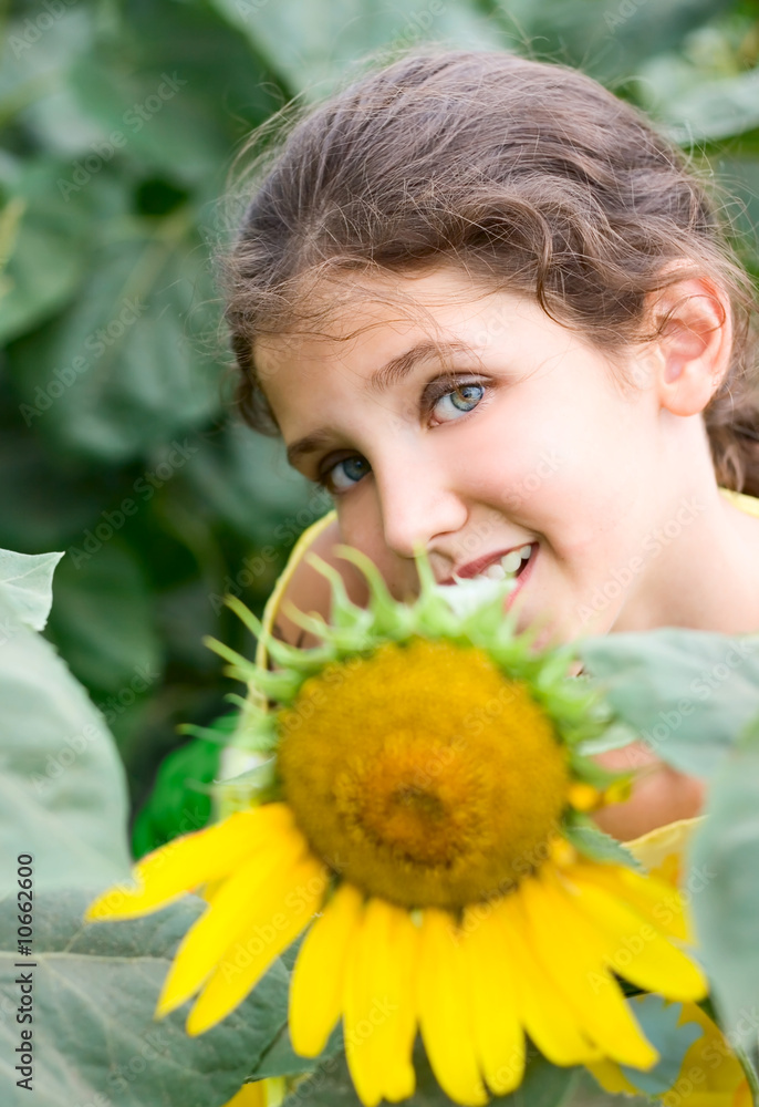 Beauty teen girl and sunflower Beauty teen girl and sunflower