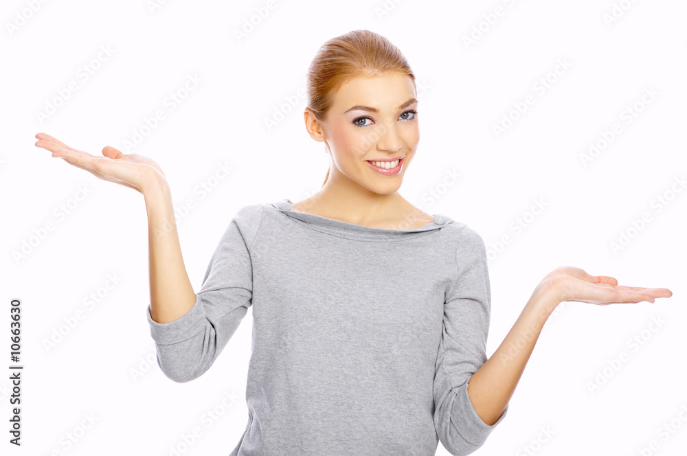 Nice looking woman isolated on white, with copyspace Nice looking woman isolated on white, with copyspace
