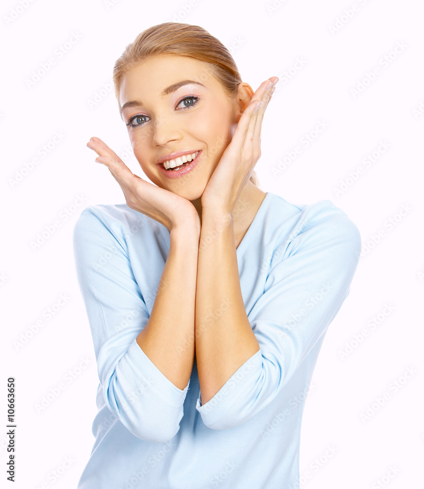 Portrait of a nice looking blond woman isolated on white Portrait of a nice looking blond woman isolated on white