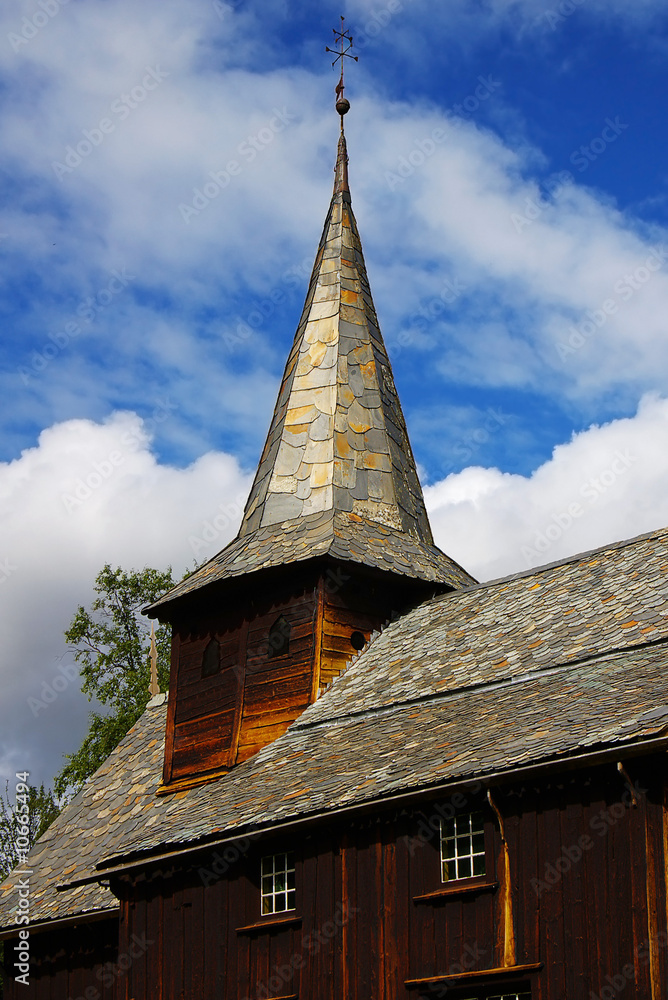 Picturesque landscape with the old church in Norway Picturesque landscape with the old church in Norway