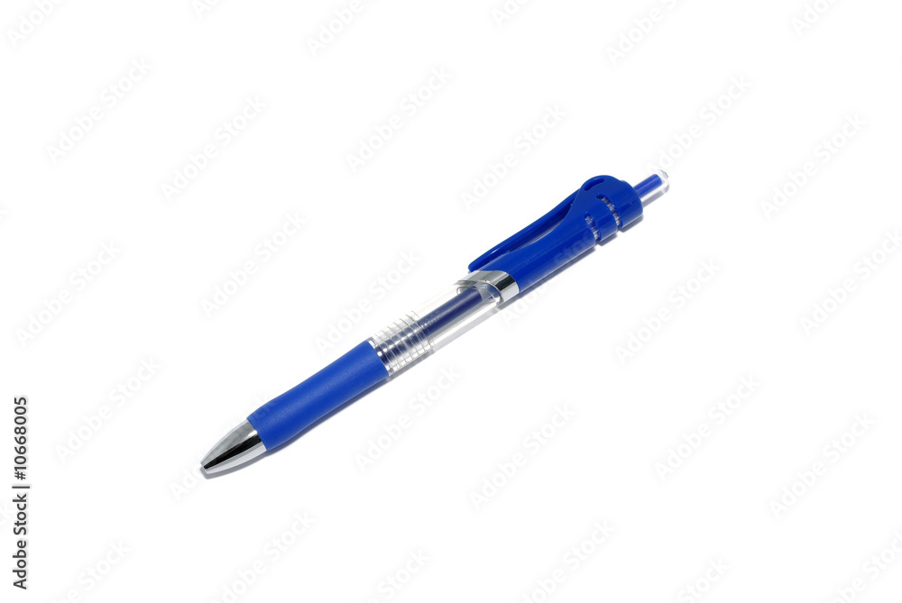 Blue plastic modern pen isolated on white background. Blue plastic modern pen isolated on white background.