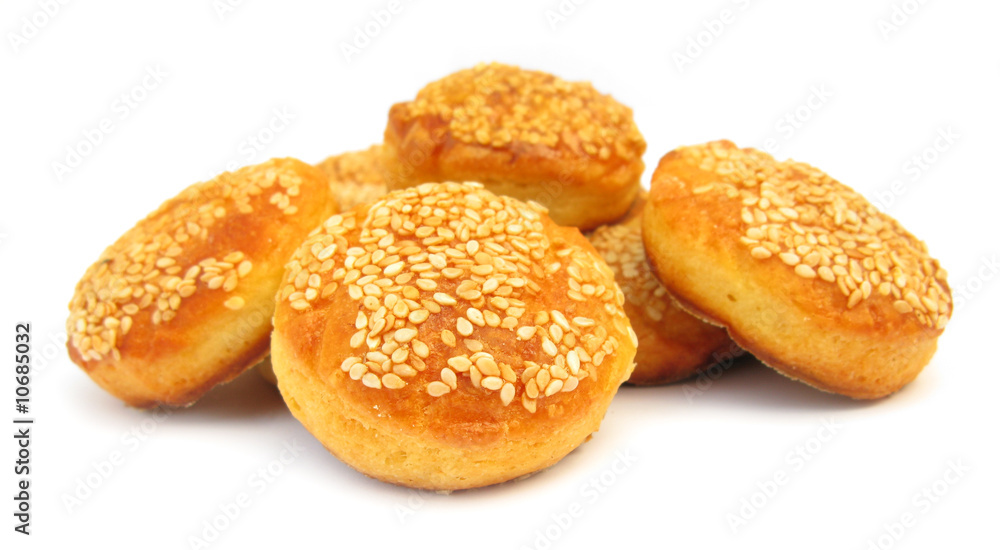 Sesame-covered bread biscuits with cheese, butter and sesame