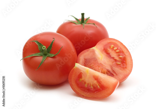 slice fresh tomatoes on white background