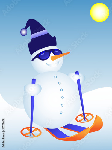 Funky snowman skiing