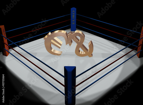 A dollar and euro fight on a ring