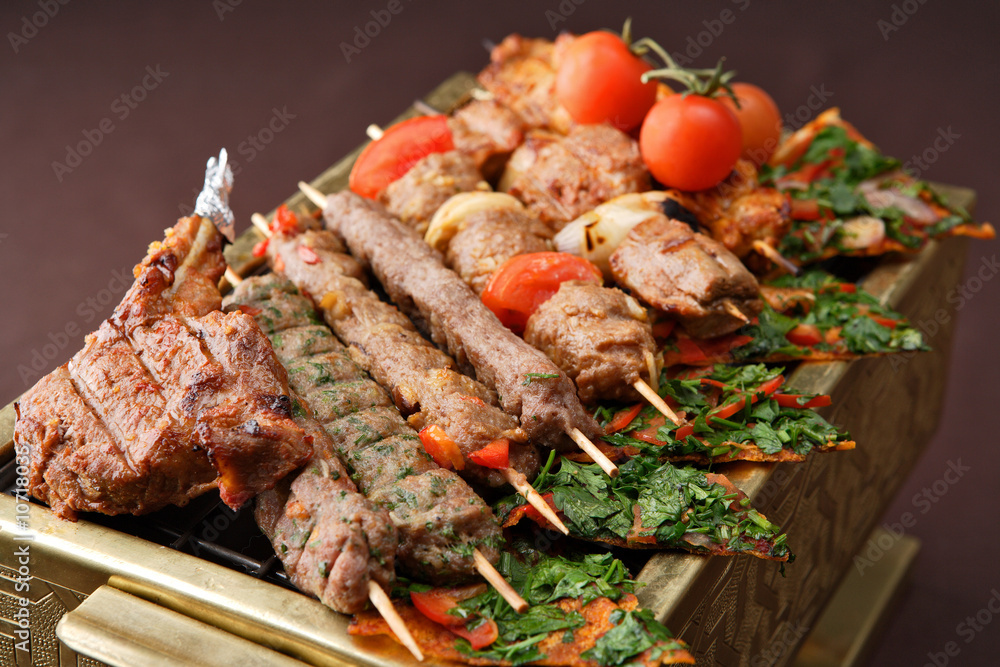 Meat on a grill. Kebab.