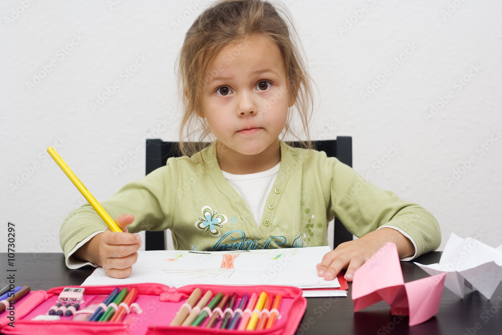cute little girl drawing a picture on white cute little girl drawing a picture on white