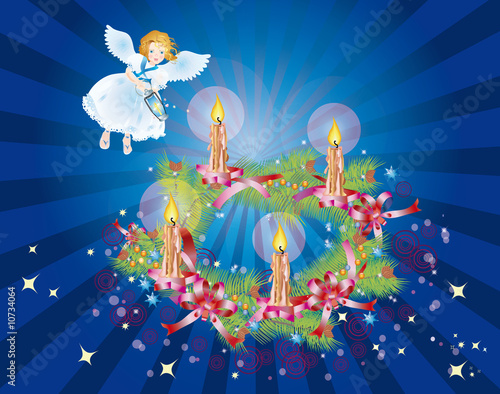 Angel sets fire in chaplet in Advent style