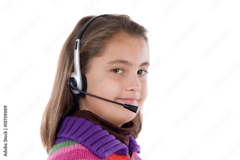 Adorable girl with microphone and headphones Adorable girl with microphone and headphones