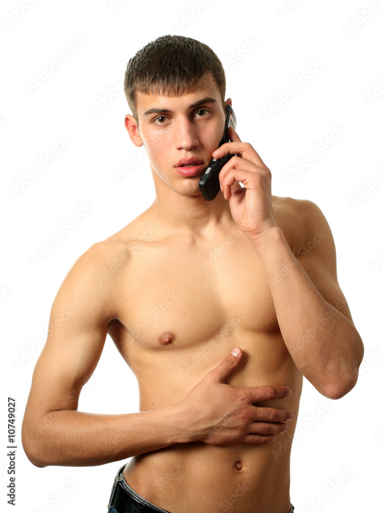 Muscular Man Calling on Cell Phone Muscular Man Calling on Cell Phone