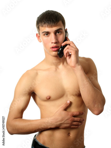 Muscular Man Calling on Cell Phone