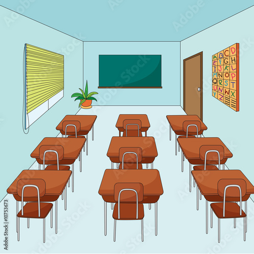 inside an empty classroom illustration on a white background