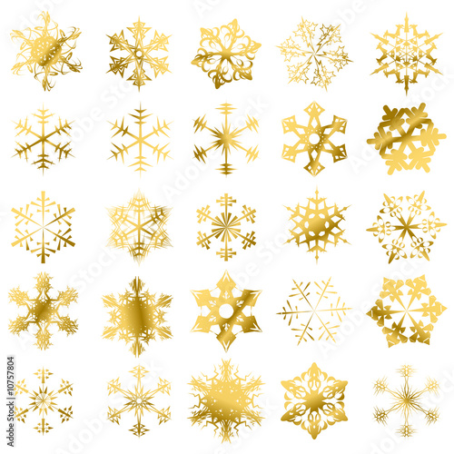 Golden snowflakes isolated