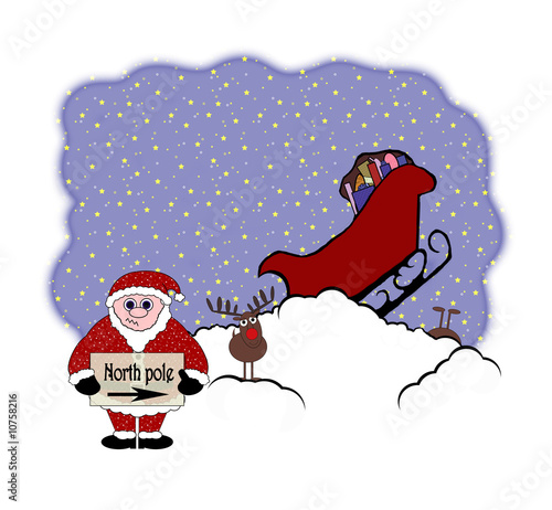 Crashed Hitching Santa Animation - Isolated On White photo