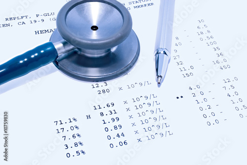 stethoscope and pathology report