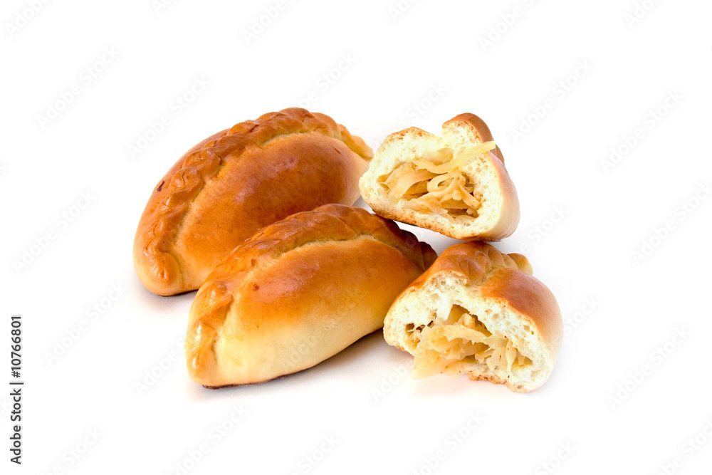Traditional russian cabbage stuffed baked pastry isolated Traditional russian cabbage stuffed baked pastry isolated