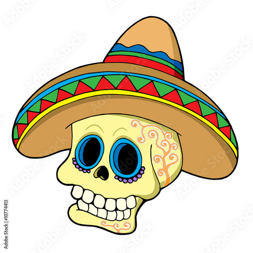 Mexican skull in sombrero