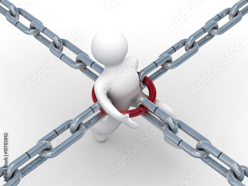 person ground in a chain. 3D image on white background.