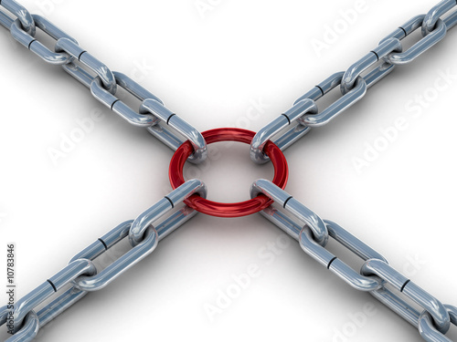 Chain fastened by a red rin...