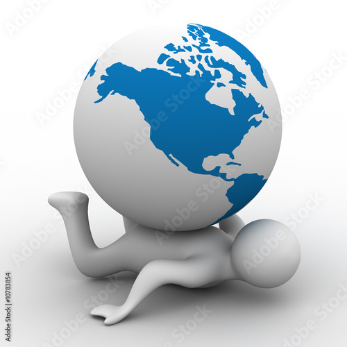 Globe laying on the person. Isolated 3D image.