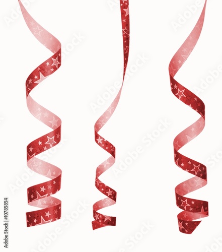 three red curly ribbons isolated on white