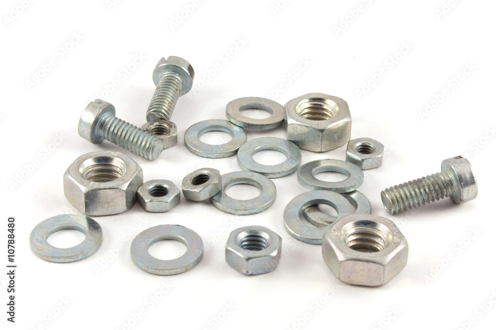 Set of screw, nut, bolt isolated on white background Set of screw, nut, bolt isolated on white background