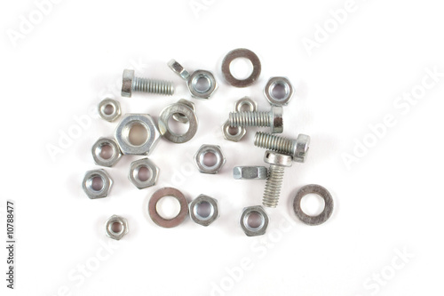 Set of screw, nut, bolt isolated on white background