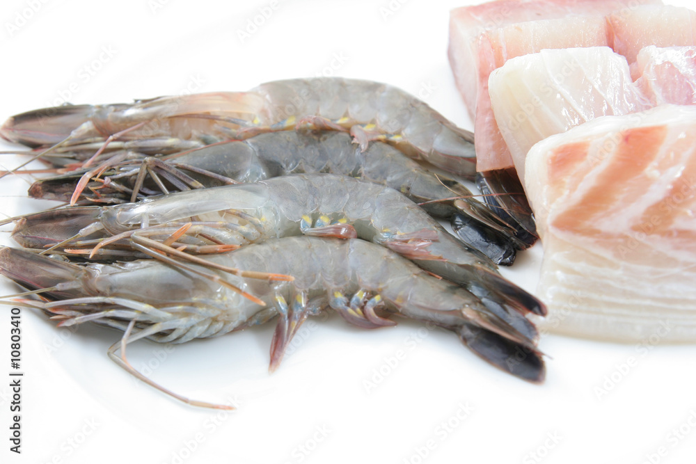 High quality raw fresh prawns and snapper fish meat High quality raw fresh prawns and snapper fish meat
