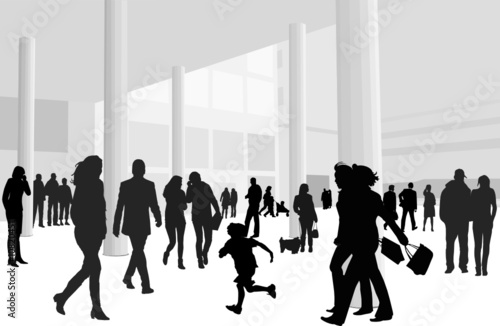 illustration of people in shopping center