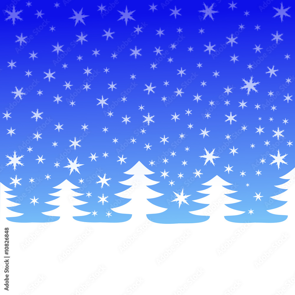 winter scenic trees with falling snow illustration