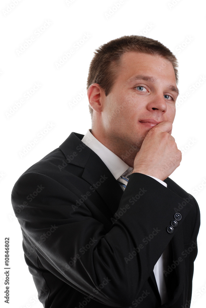 Isolated Young business man thinking on a white background Isolated Young business man thinking on a white background