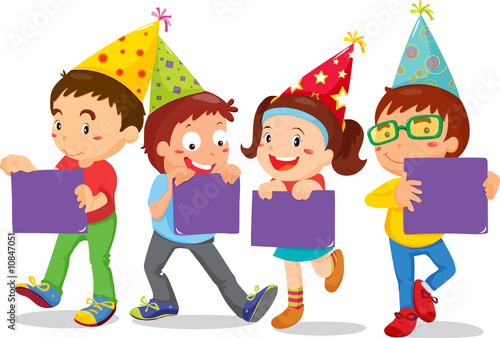 Illustration of 4 children holding blank signs