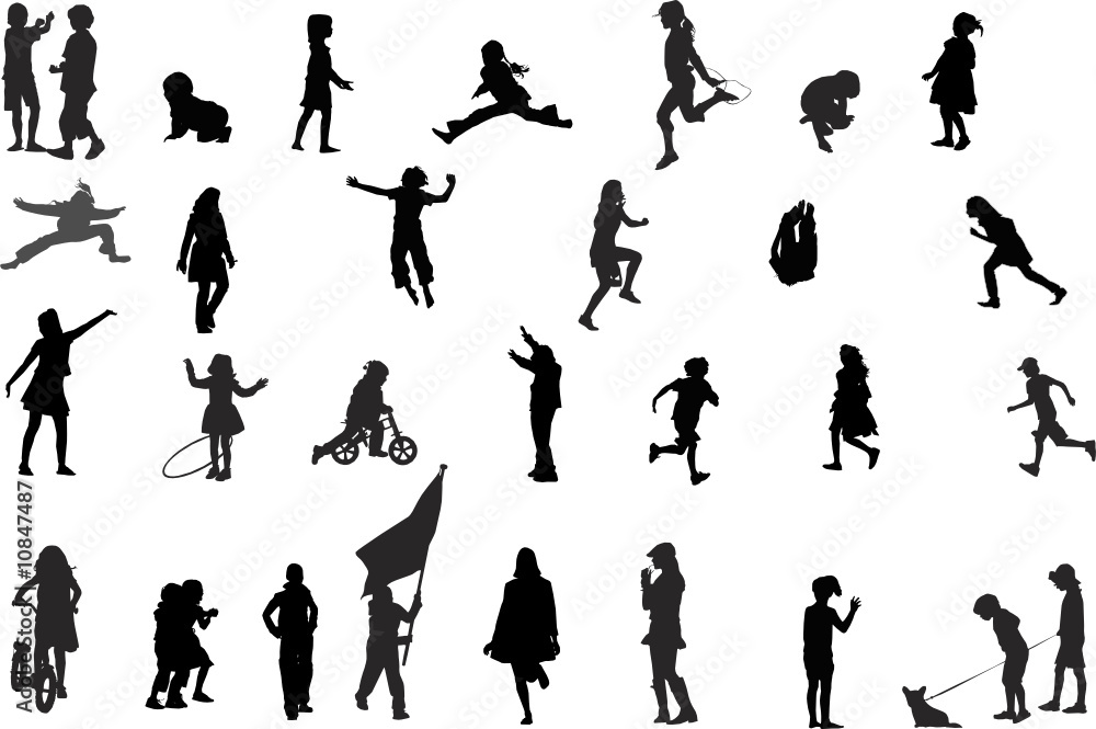 children playing vector silhouettes collection
