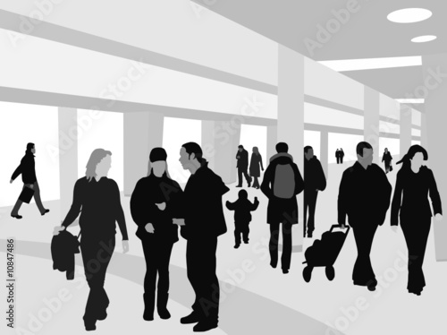 People in shopping mall  silhouettes