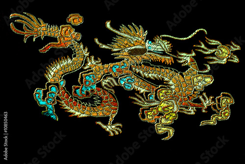 Chinese dragon. embroidery on  satin