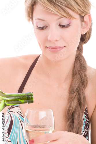 Obraz na plátně Portrait of lovely girl in bikini fill winglass by wine