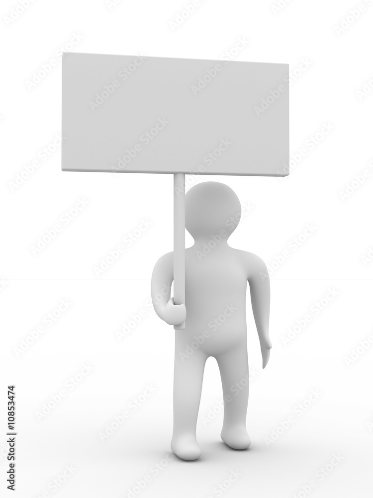person hold a banner on white background. 3D image person hold a banner on white background. 3D image