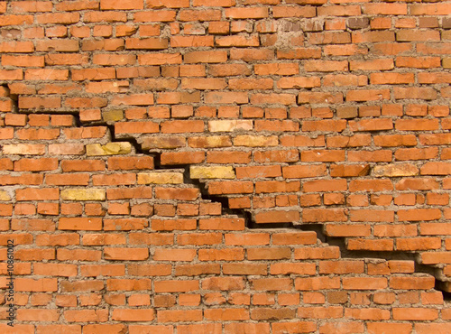 Crack in a wall from a brick