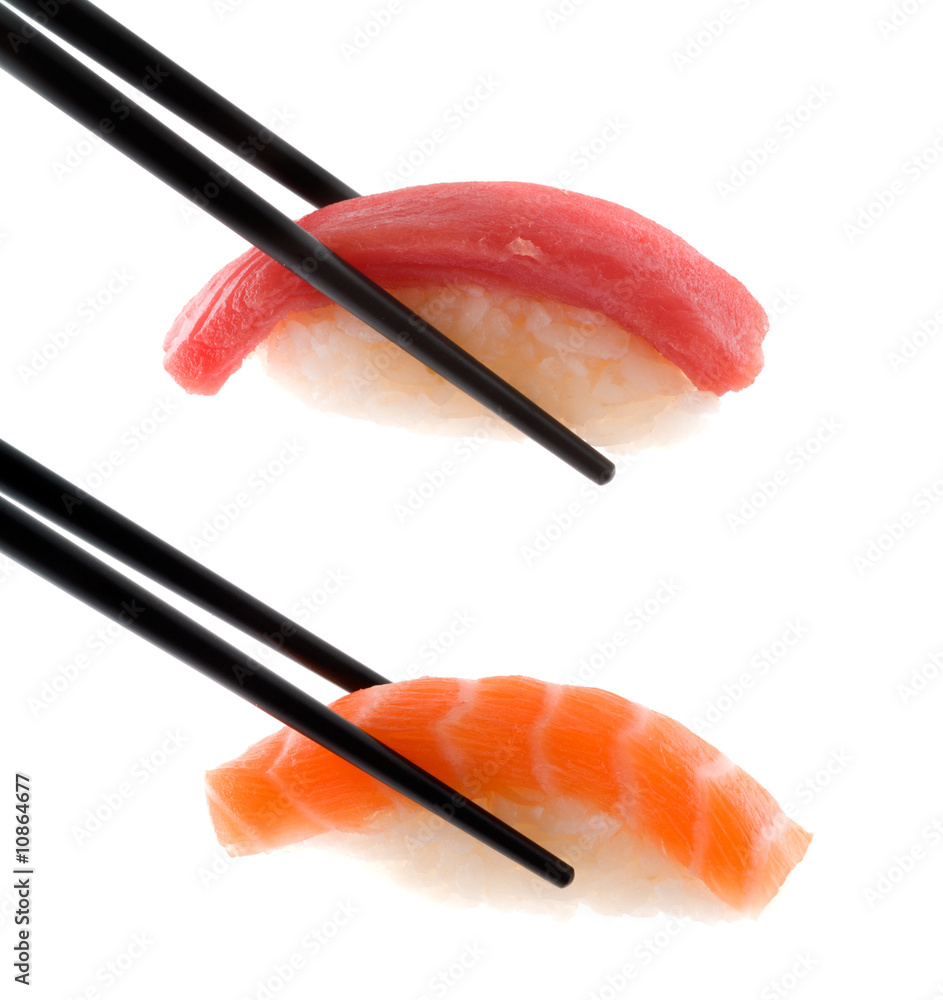Sushi with chopsticks