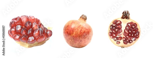 Three photos of fresh juicy pomegranate.