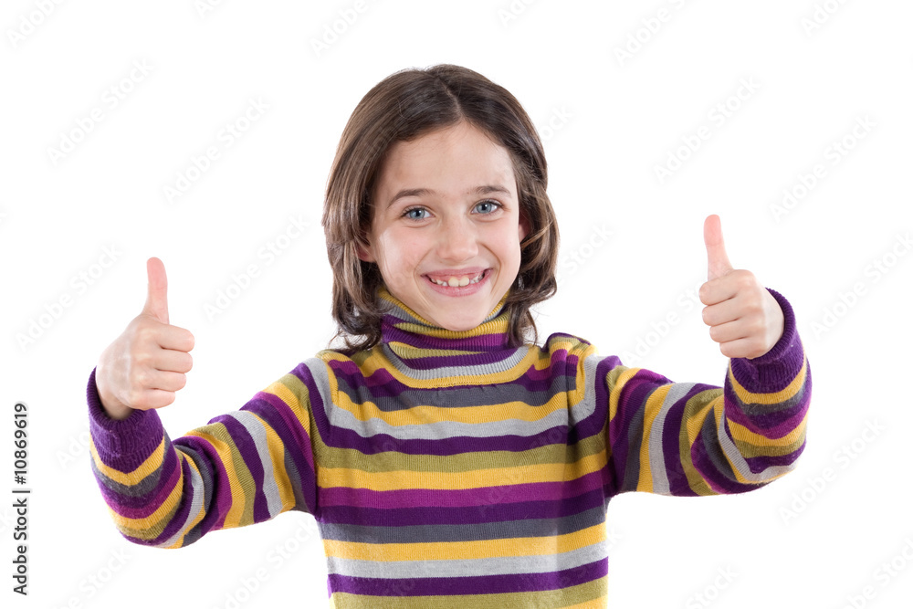 Cheerful winner girl saying OK Cheerful winner girl saying OK