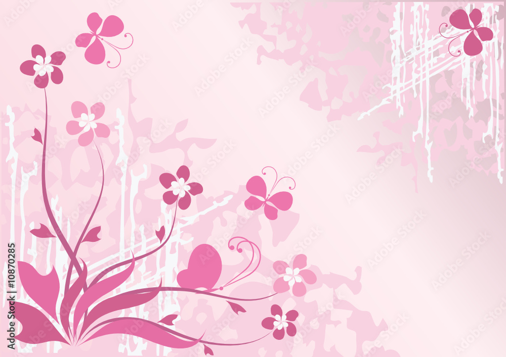 flower background with butterflies. Pink