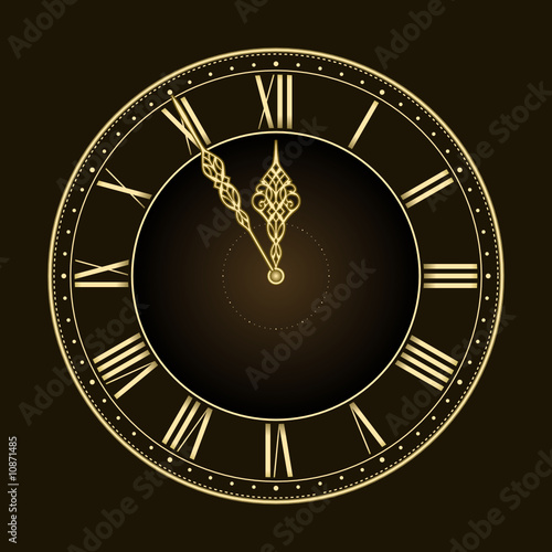 Five to twelve! Stylish golden vector clock