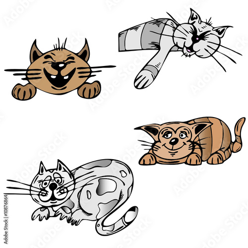 Four colored vector cats in different positions