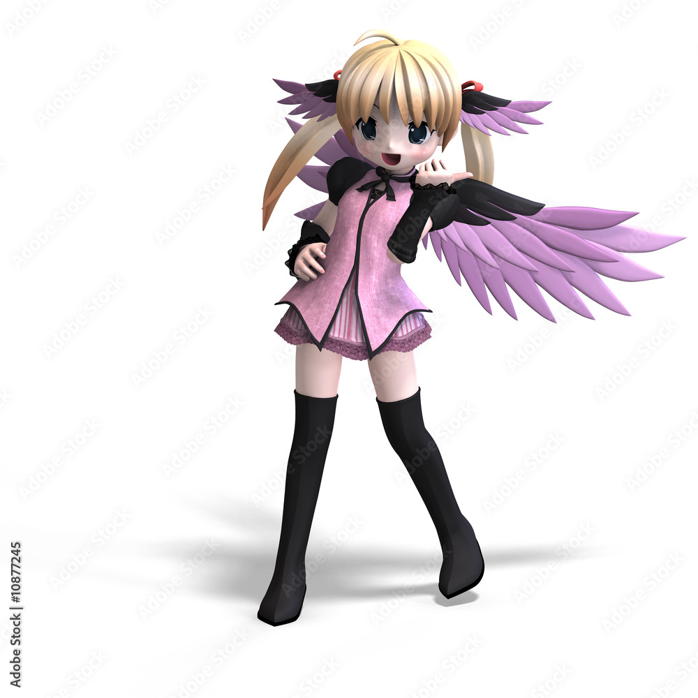 sweet fantasy angel with wings anf pigtail. With Clipping Path sweet fantasy angel with wings anf pigtail. With Clipping Path